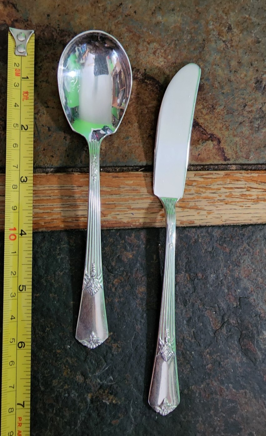 🔎ART DECO c1932 GUILD/CADENCE SILVERPLATE MASTER BUTTER 🧈 KNIFE & SUGAR SPOON