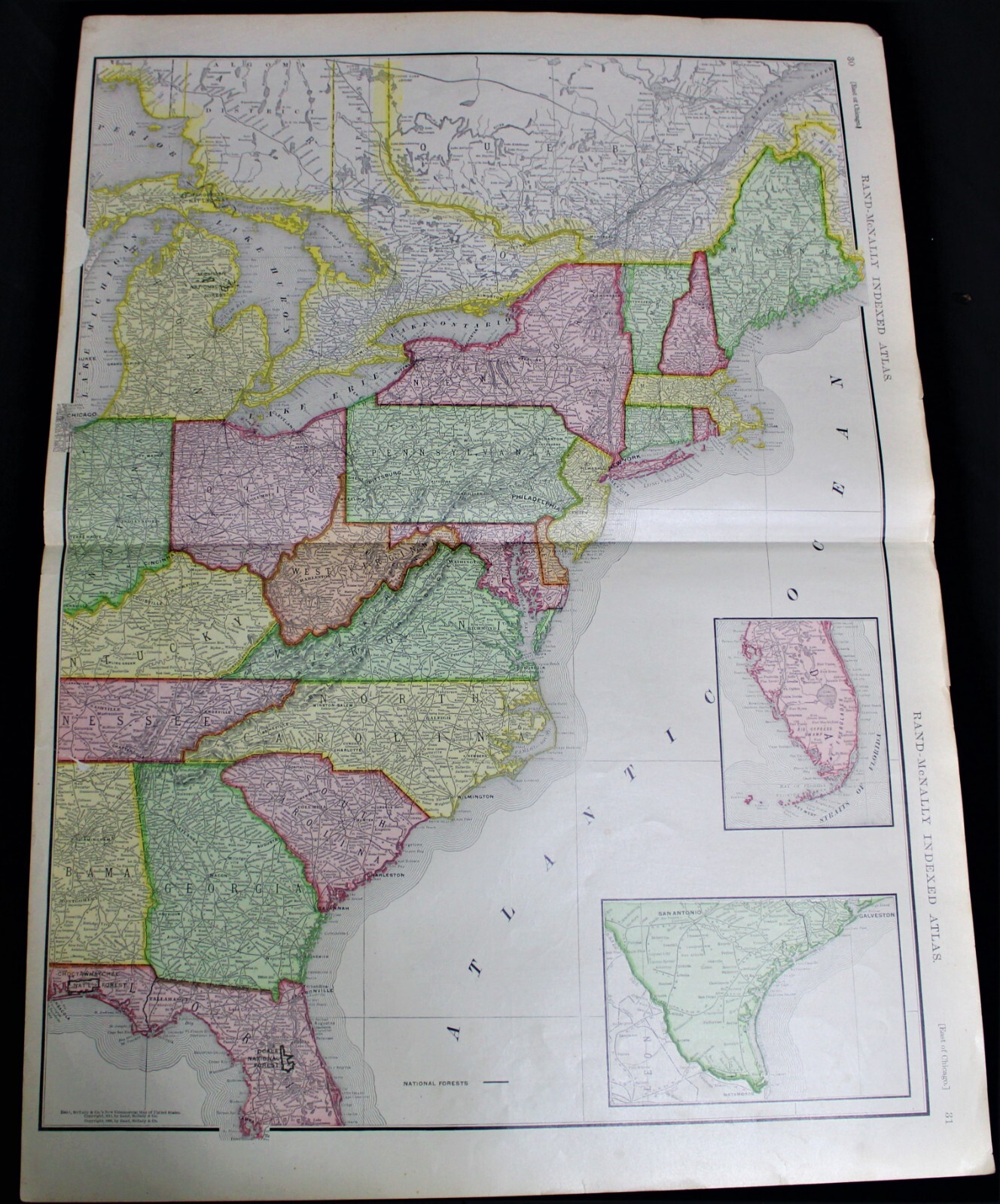 RAND MCNALLY COMMERCIAL ATLAS MAP PAGE EASTERN UNITED STATES 1911 VINTAGE LARGE