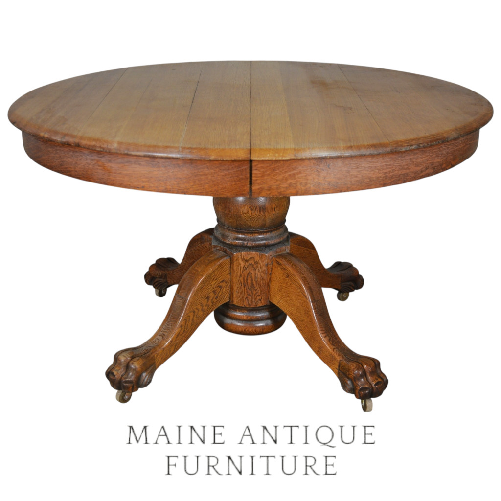 Antique Victorian Round Oak Claw Foot Dining Table – 48” Diameter – 1890s #22434