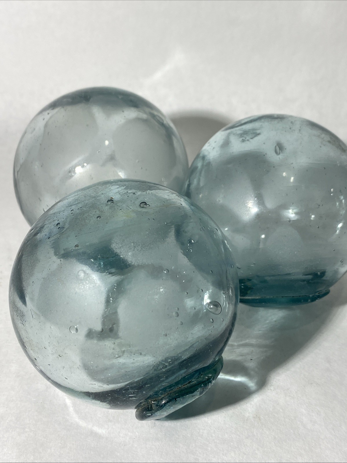 3 pc Vintage Japanese Blue Glass Fishing Floats Orbs Nautical Ocean Decor 3”