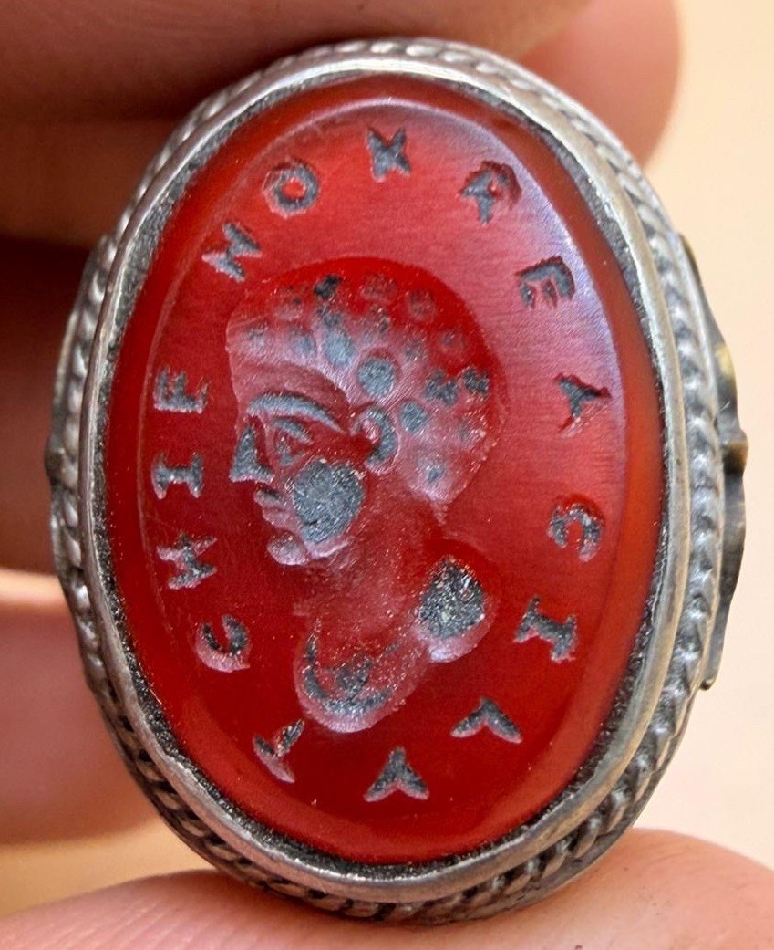 Roman Silver Carnelian Intaglio Roman Bust Seal Ring Ancient