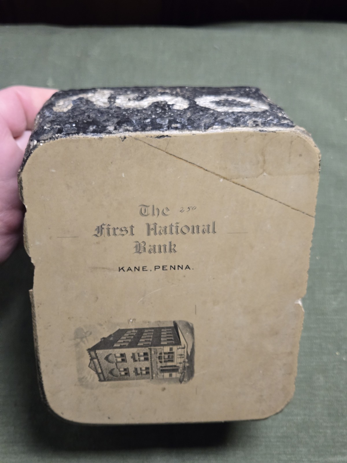 Antique Rare Lithograph Printing Stone National Bank Kane PA Broad St Trust Phil