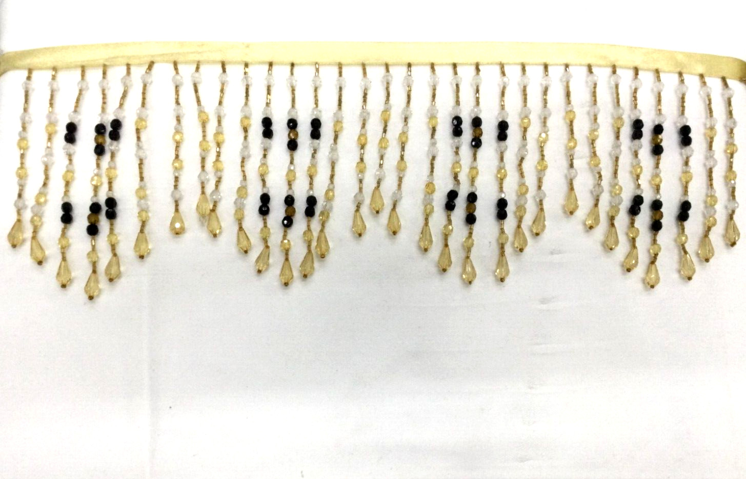 3.5 – 5.5 Inches Cascading Beaded Fringe Trim-SOLD BY THE YARD – Gold & Black