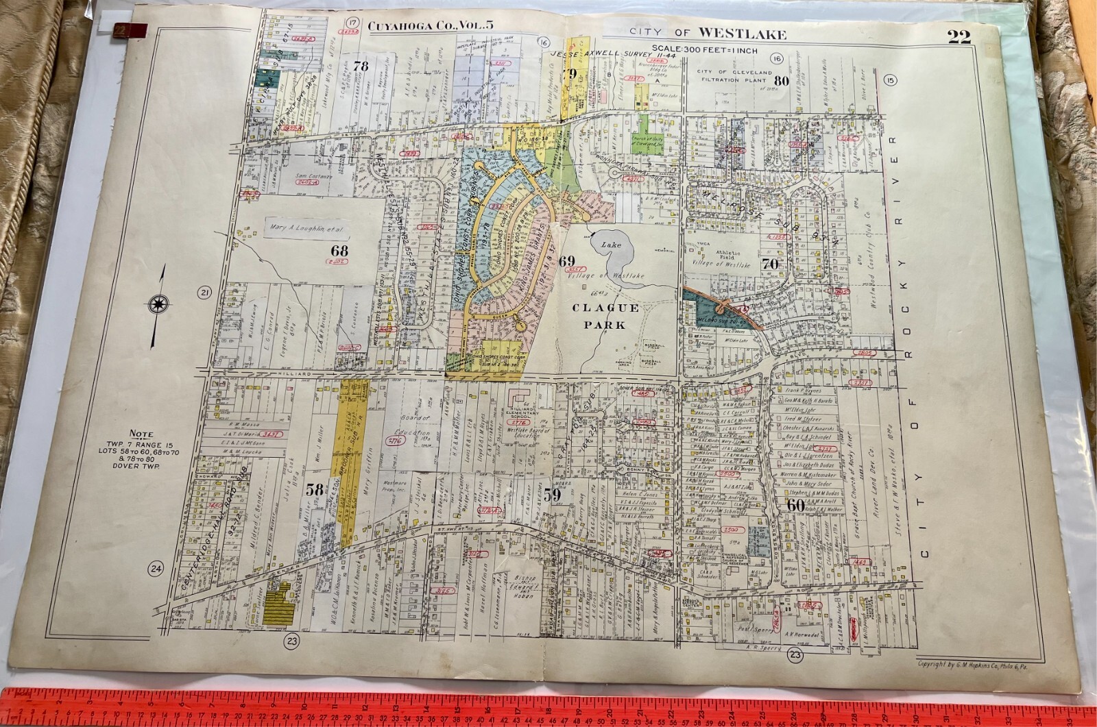 Westlake Ohio 1950s Original Plat map Cleveland Cuyahoga County Huge farms lots