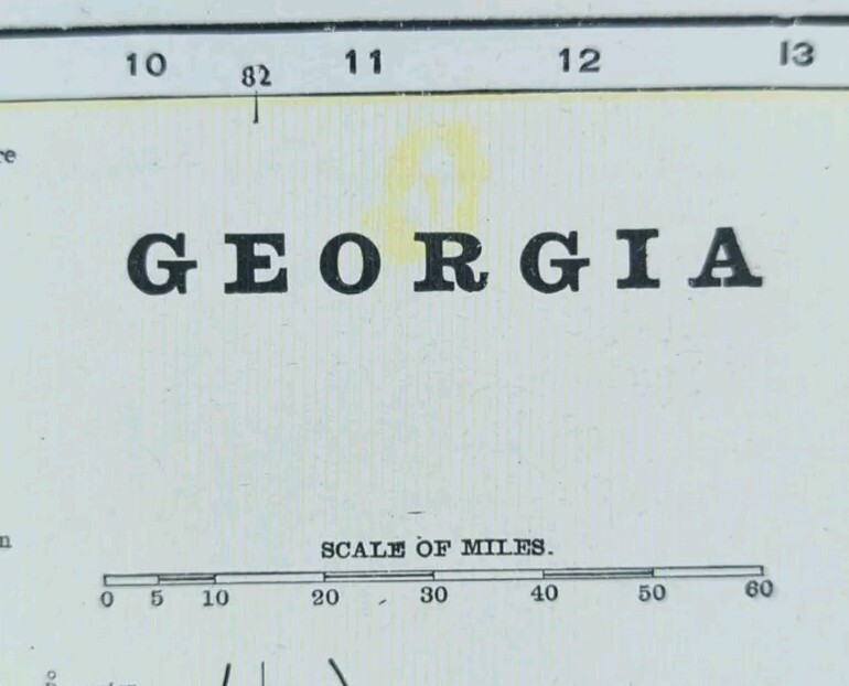 Vintage 1896 GEORGIA Map 11″x14″ Old Antique Original ATHENS ATLANTA MARIETTA