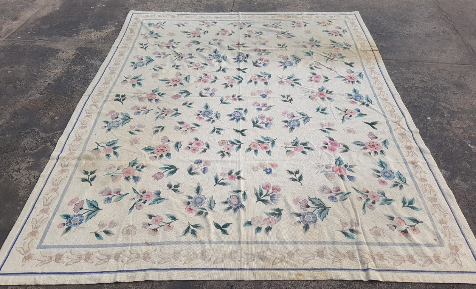 Vintage French Floral Needlepoint Handmade Multicolor Rug Wool Carpet 300×226 cm