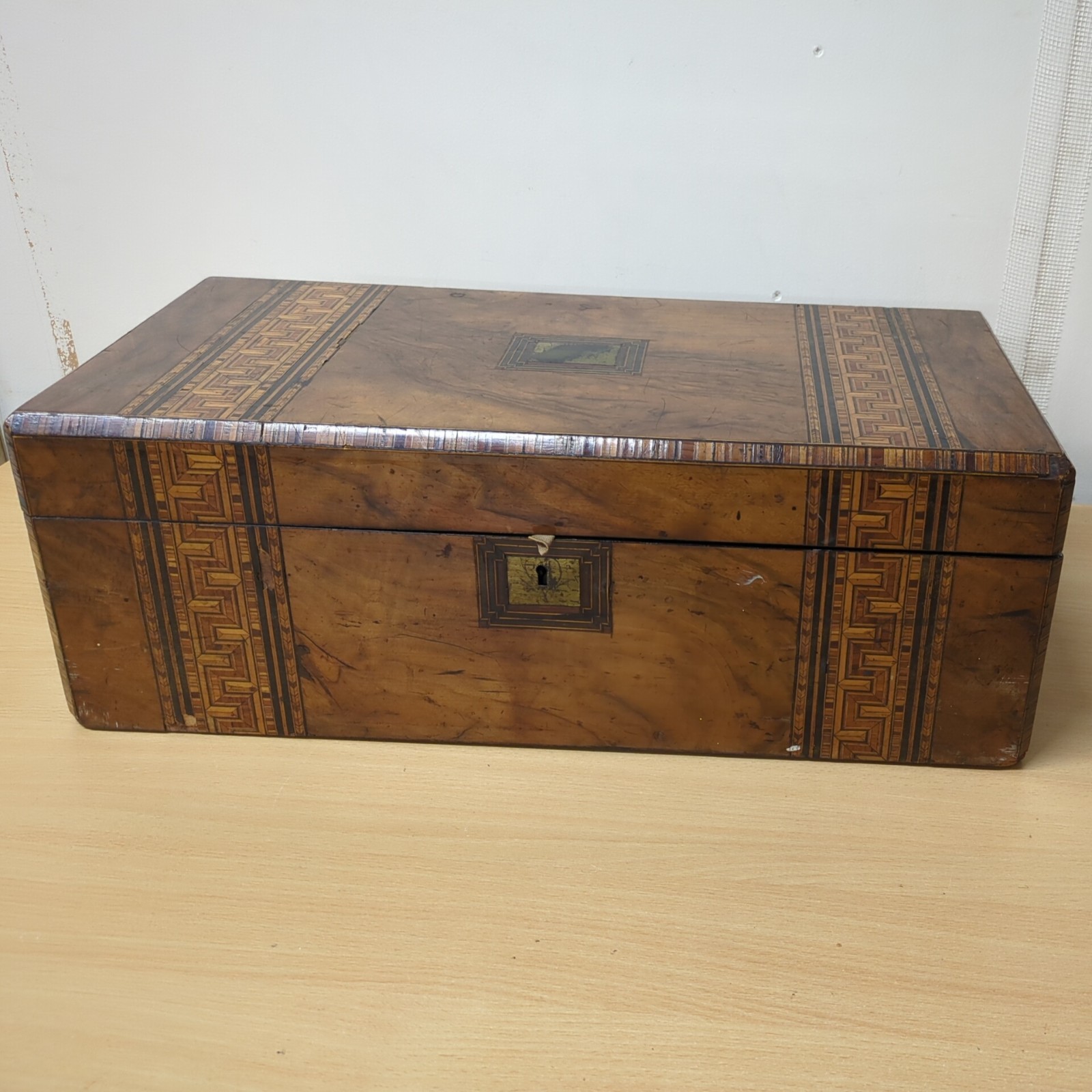 English Victorian Tunbridge Ware Travel Writing Box For Restoration (NO KEY)