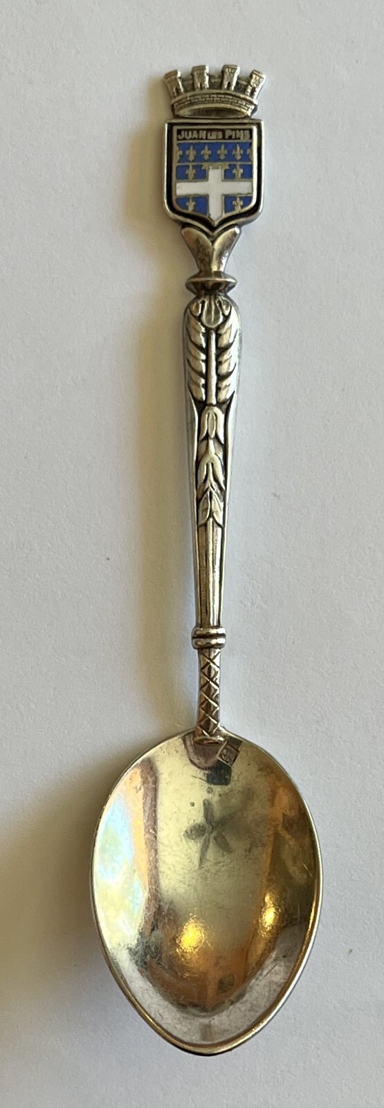 Vintage Juan Les Pins So France Sterling Silver Spoon Enamel Fleur de Lis Crest
