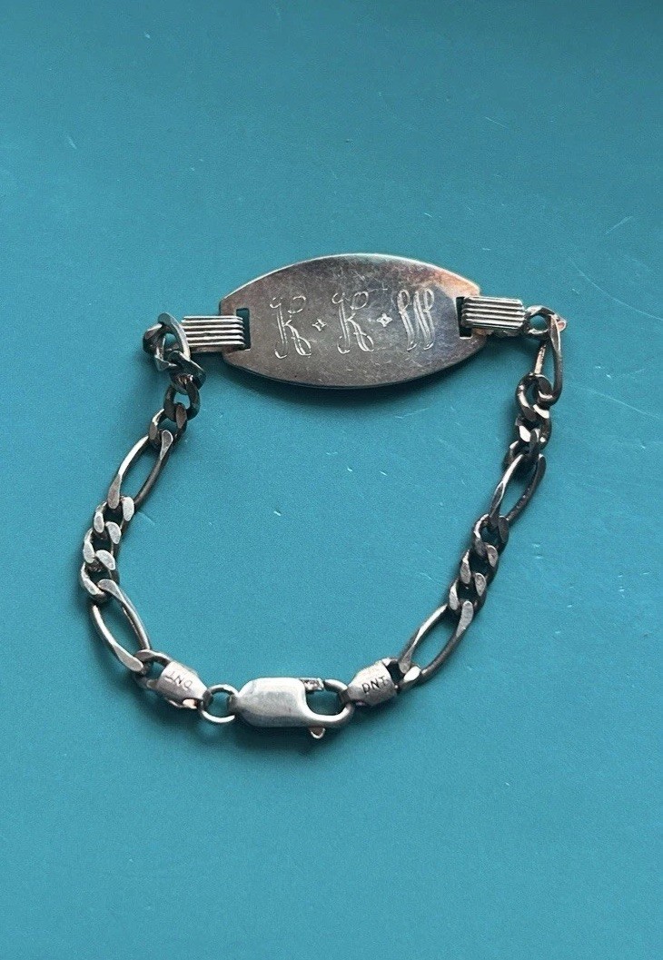 ID Bracelet Sterling Silver KKW Initials DNT Italy 925 Link Chain Nice