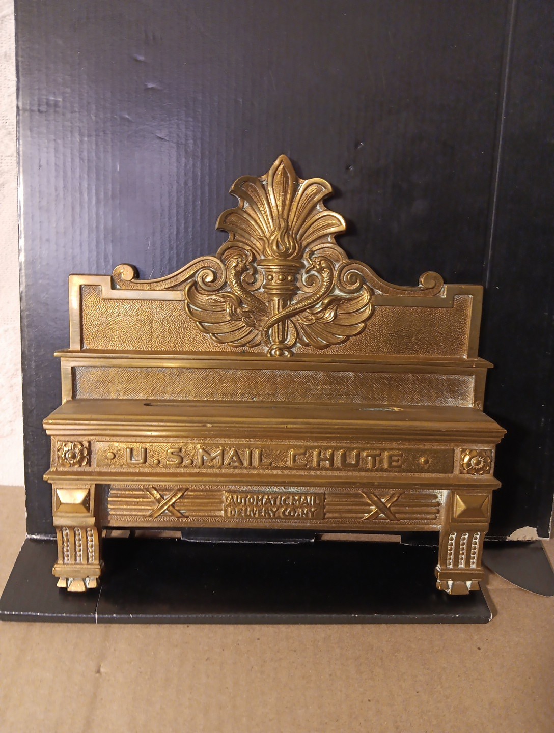 Antique Brass Letter Chute U.S. Mail Art Deco Serpents Chicago Salvage Vintage