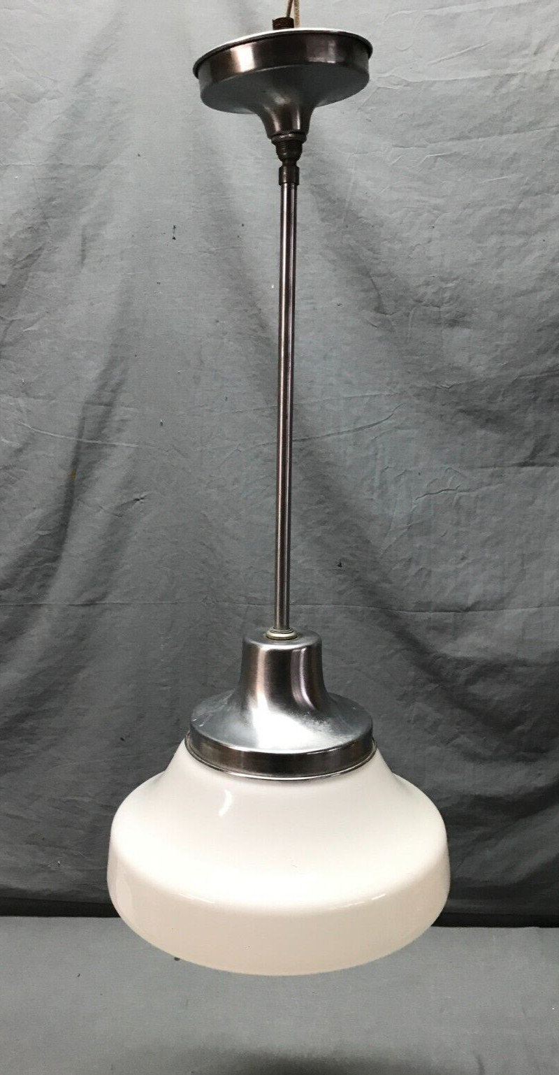 VTG Deco 12″ Diameter Glass Globe Nickel Brass Ceiling Light Fixture Old 619-25B