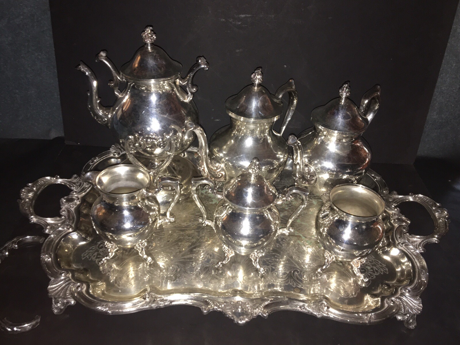 Beautiful Antique 7 Piece Theodore B Starr Silverplate Tea Service Set