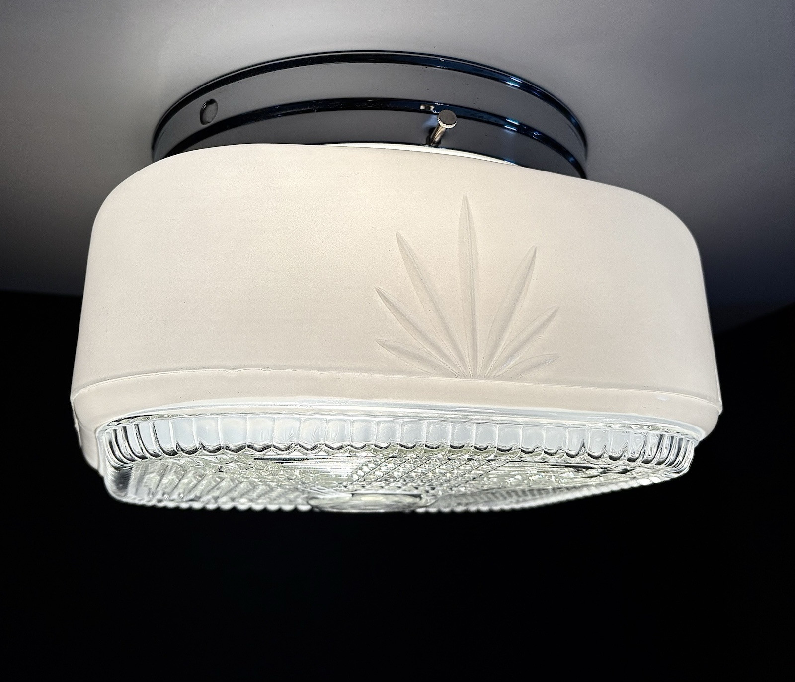 Antique 1940s 50s Art Deco Retro Machine Age Geometric Ceiling Light Fixture Vtg
