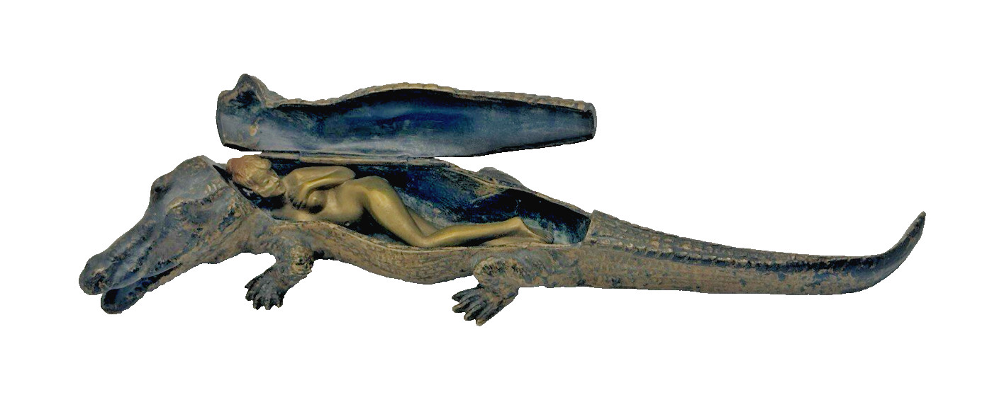 Antique Austrian Vienna Bronze Alligator Crocodile Nude Woman Inside circa 1900