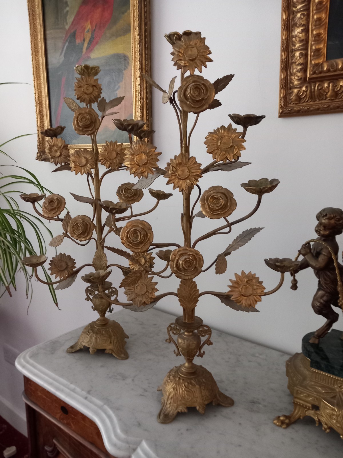 19th Century Antique French Church Candelabra 21 Inches High , Brass,.