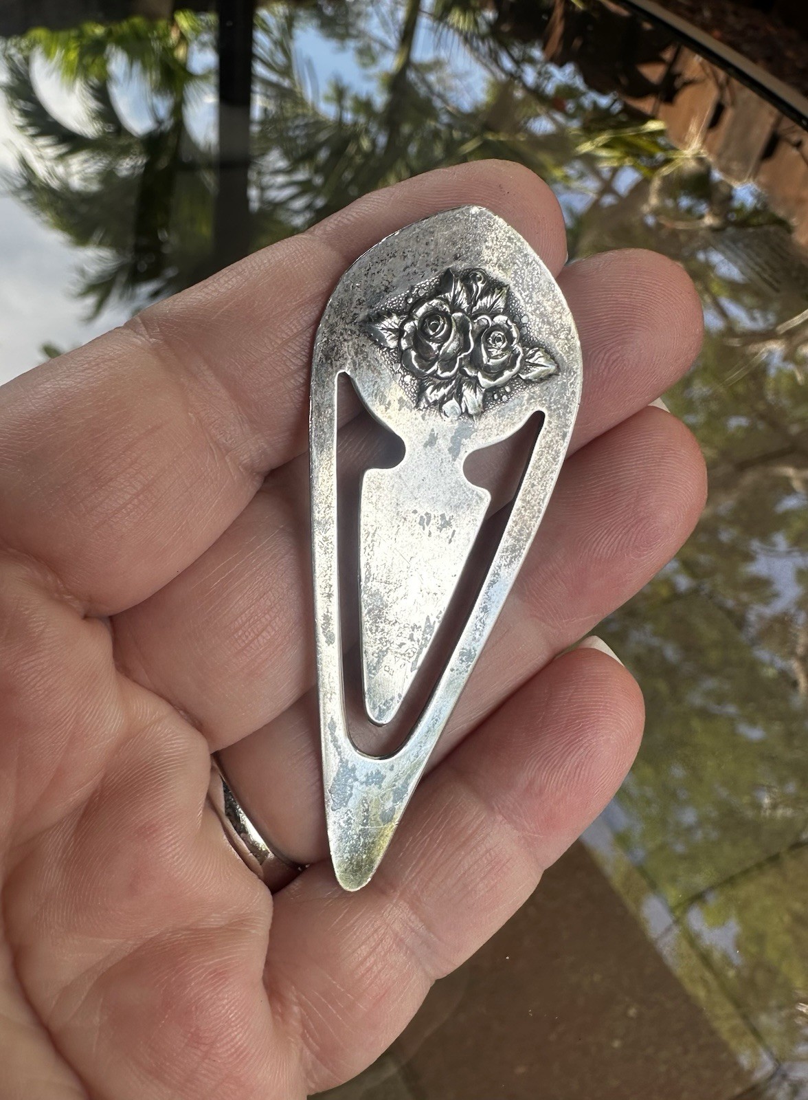 Vintage Stieff Sterling Silver Page Clip Bookmark Floral Etched 2.5 In.