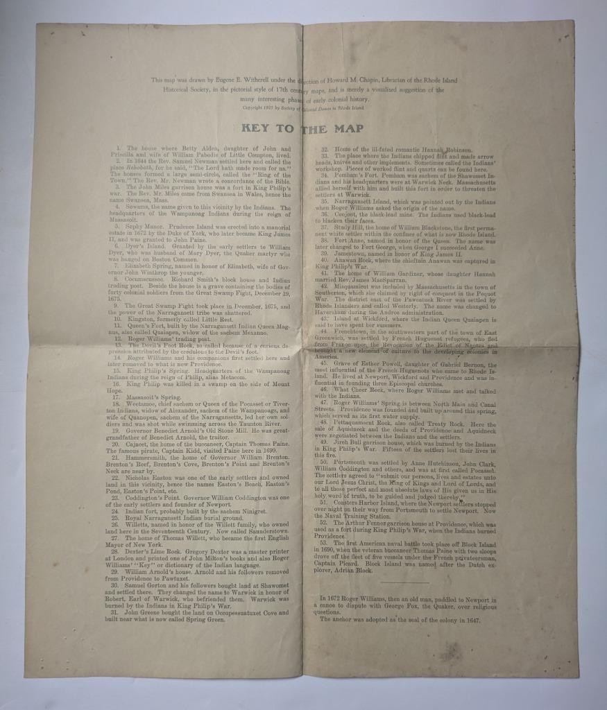 ANTIQUE MAP OF RHODE ISLAND COLONY & PROVIDENCE PLANTATIONS by RI HISTORICAL SOC