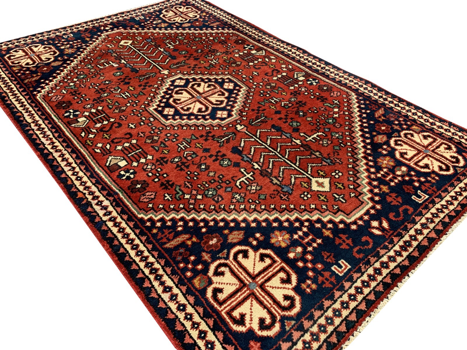 Authentic Hand Knotted Qashqai Shrz Wool Area Rug 4.11 x 3.3 Ft