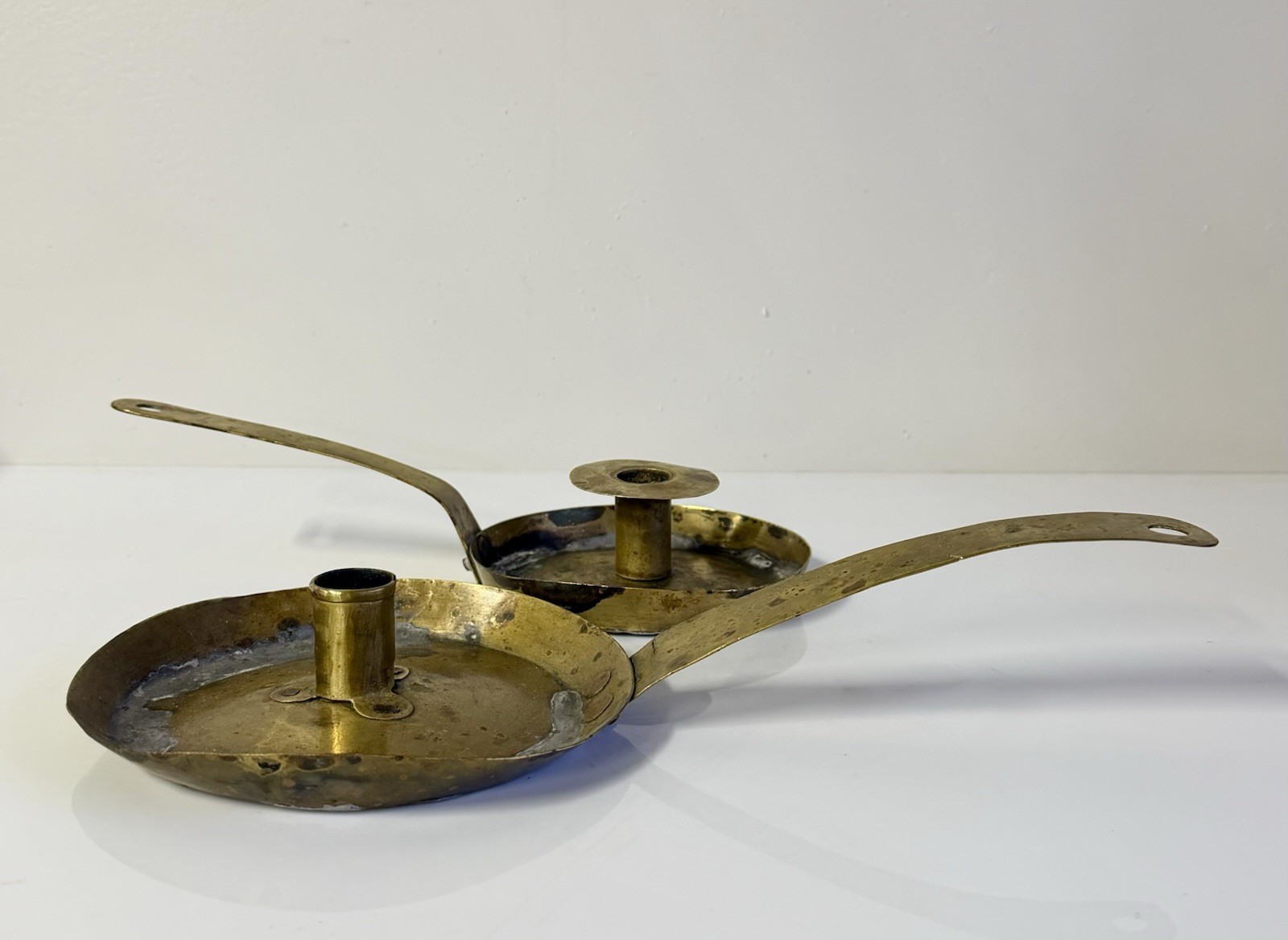Antique Set Of Brass Chamberstick Candle Holders