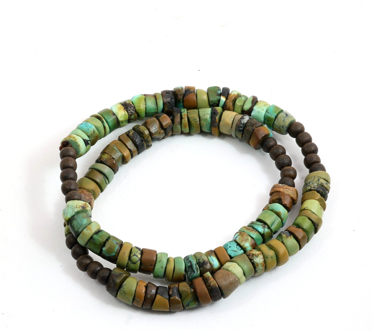 Millennium-Old Set of 2 Tibetan Turquoise Bracelets, Aged Patina Meditation