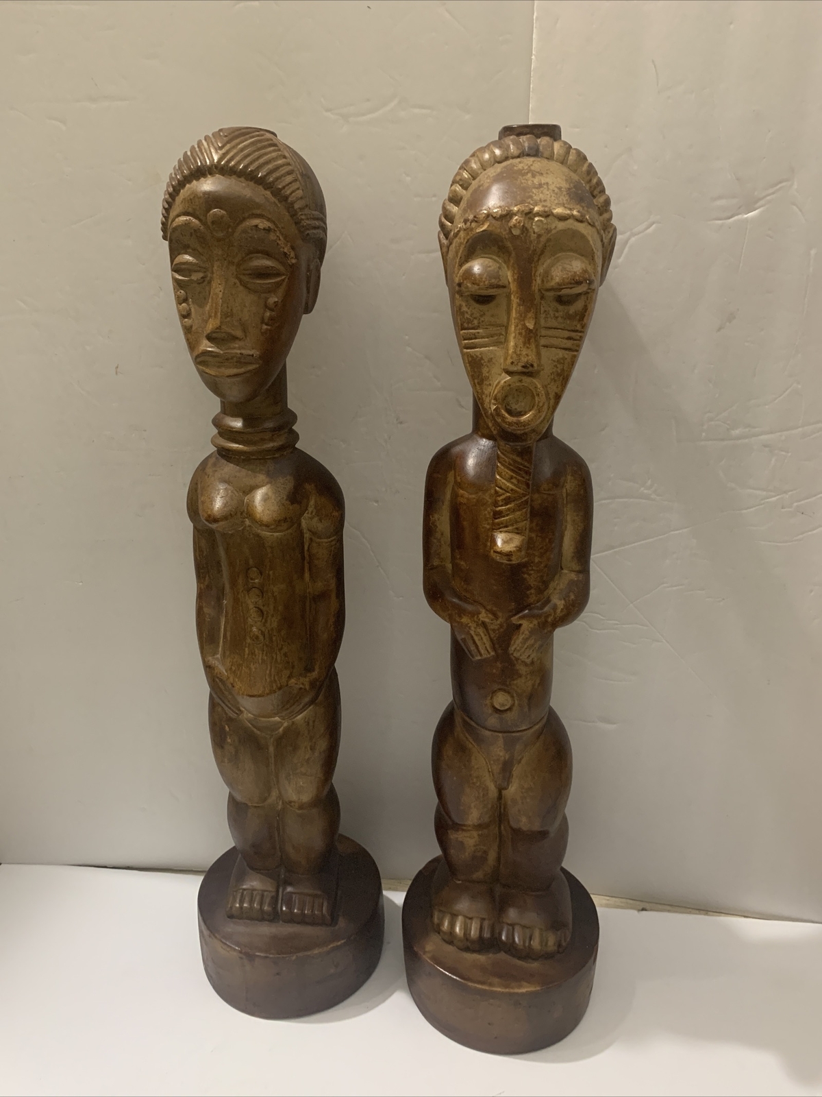 African Tribal Baule people Couple Figurines 25” Tall Côte d’Ivoire, West Africa