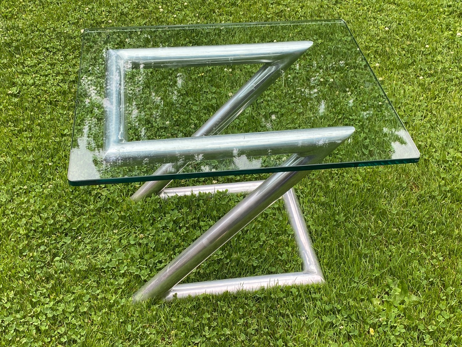 1970’s Vintage MCM Coffee / Side Z Table Chrome & Glass Post Modern