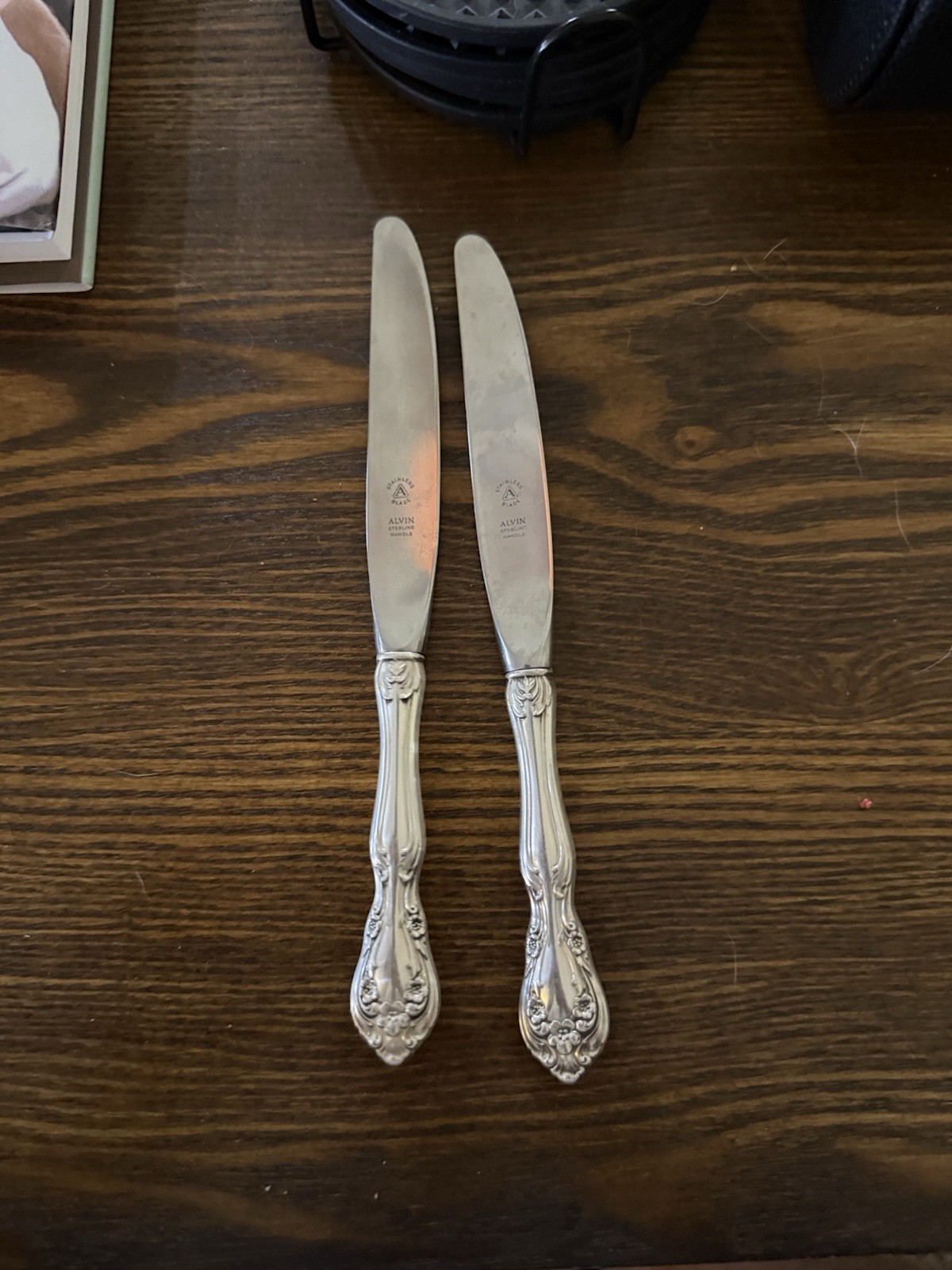 2 Chateau Rose by Alvin Sterling Handle Stainless Blade 7 1/2 Dinner Knife