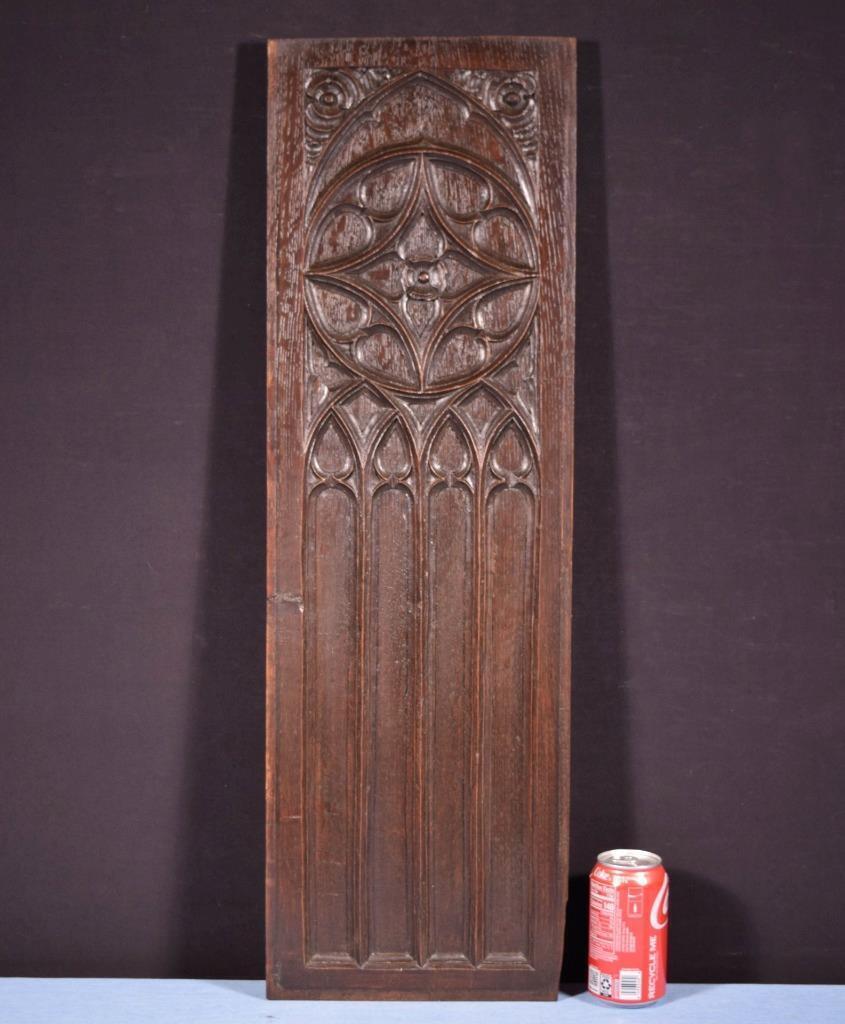 31″ Tall French Antique Gothic Revival Panel in Solid Oak Wood Salvage