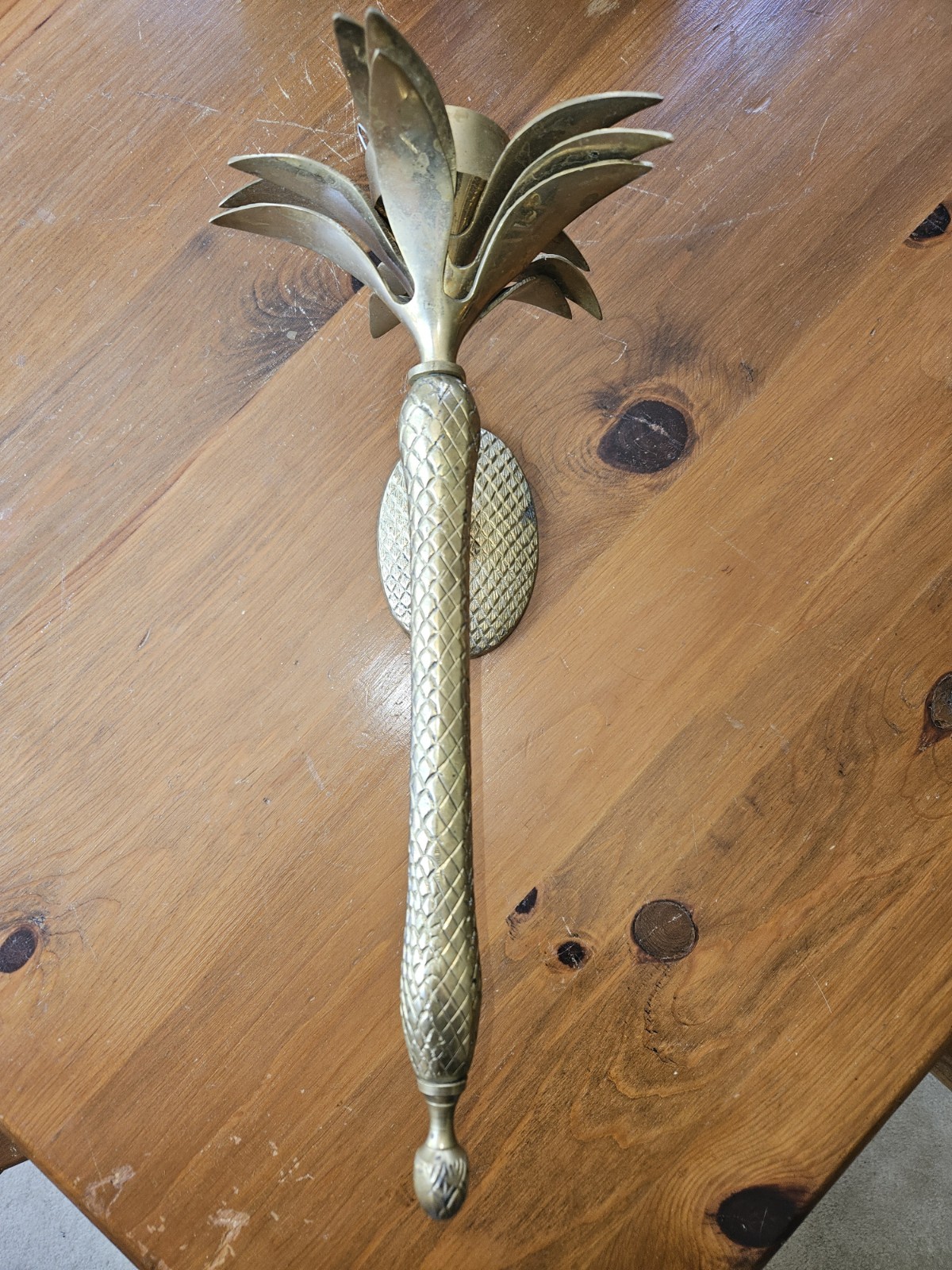 Vintage Brass Pineapple Palm Tree Candle Wall Sconce Hollywood Regency Style 😘