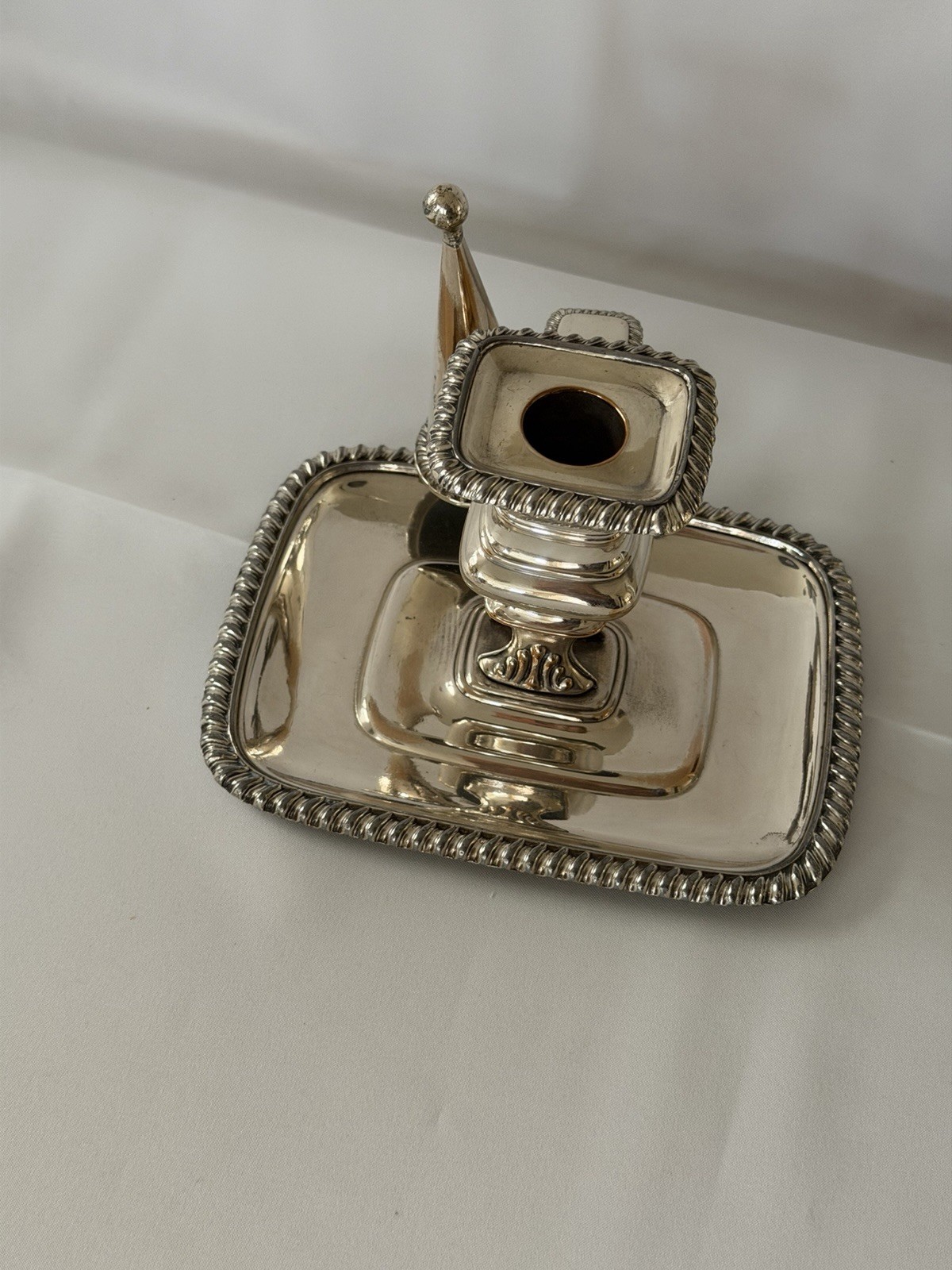 Chamber Stick with Snuffer Rectangle Silver-Plate on Copper