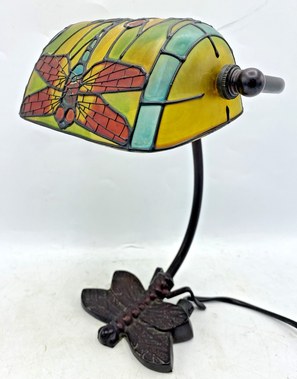 Vintage Tiffany style table lamp late 1900’s stained glass dragonfly