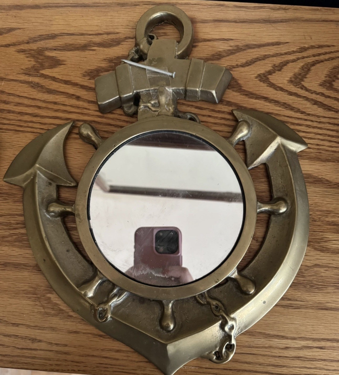 Vintage Brass Anchor Nautical Mirror Wall Hanging Accent Beach Coastal Decor