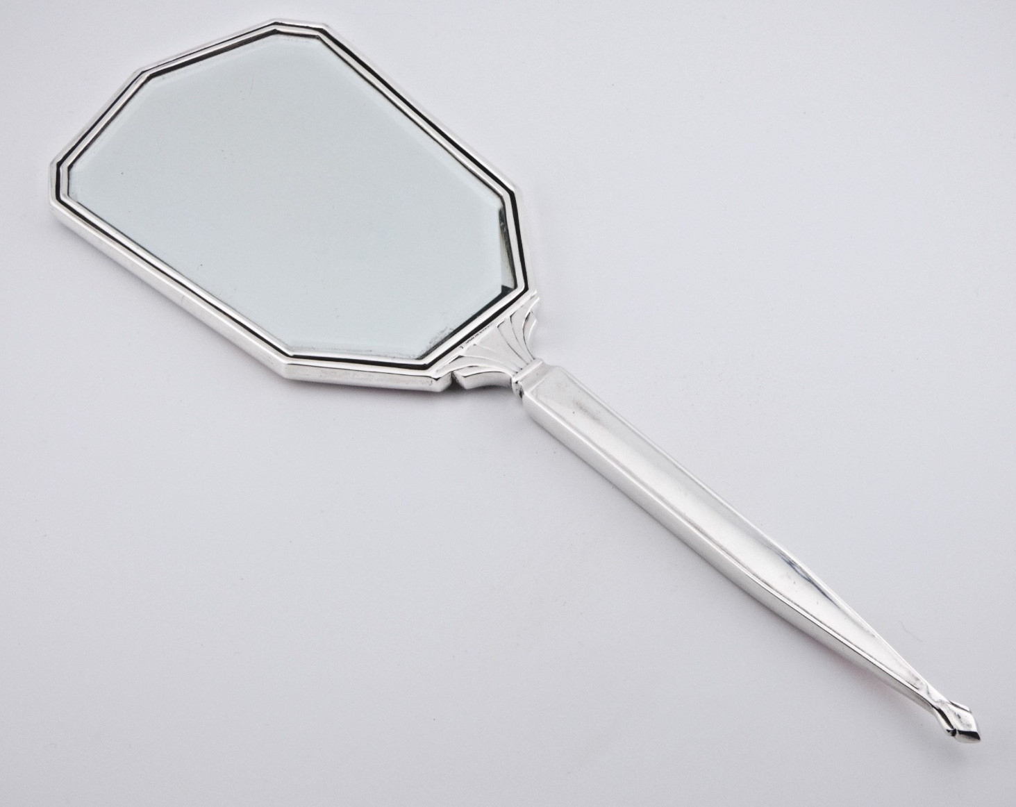 STUNNING ART DECO SOLID STERLING SILVER GUILLOCHE ENAMEL BUTTERFLY HAND MIRROR