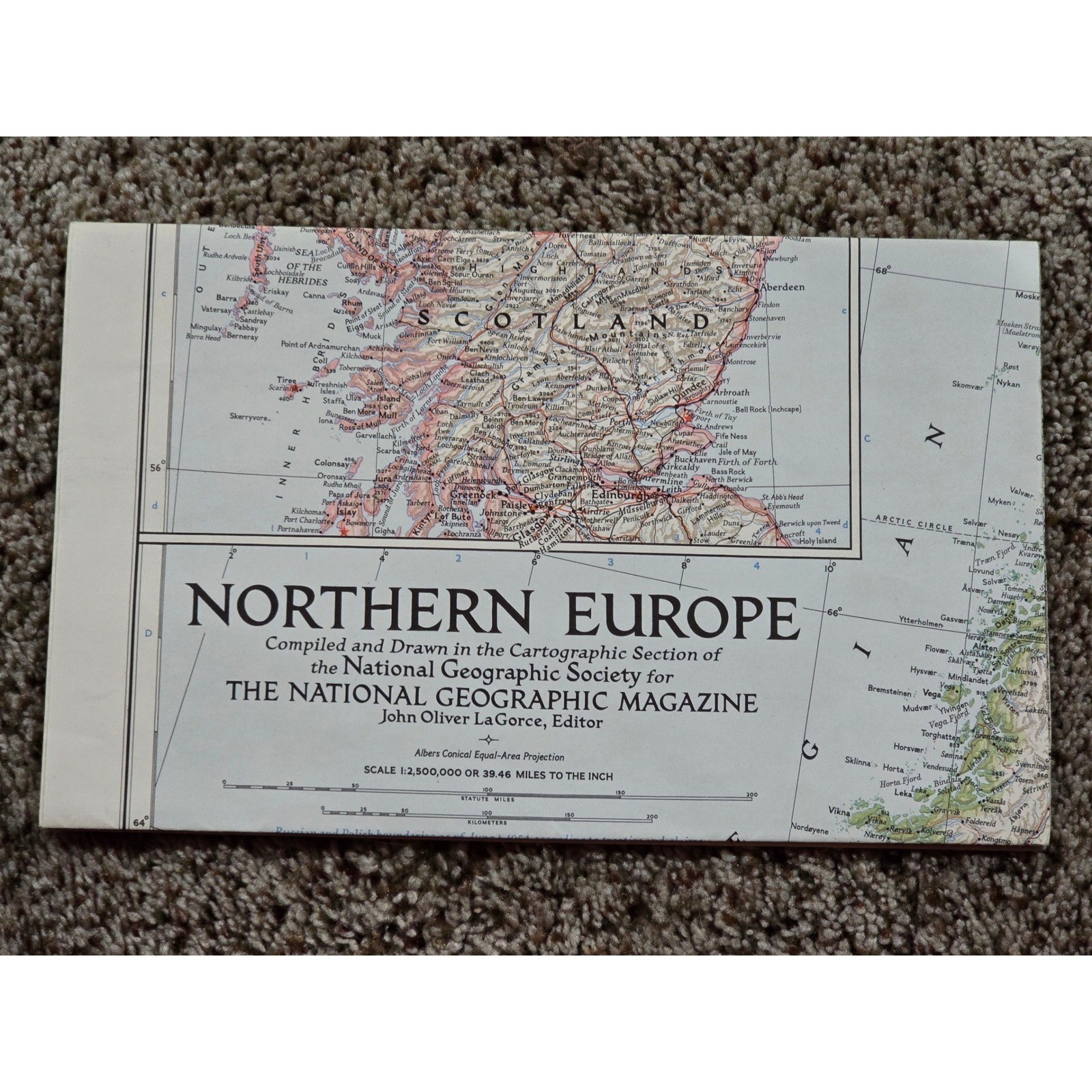 National Geographic Northern Europe Map 1954 Scotland Vintage Wall Art