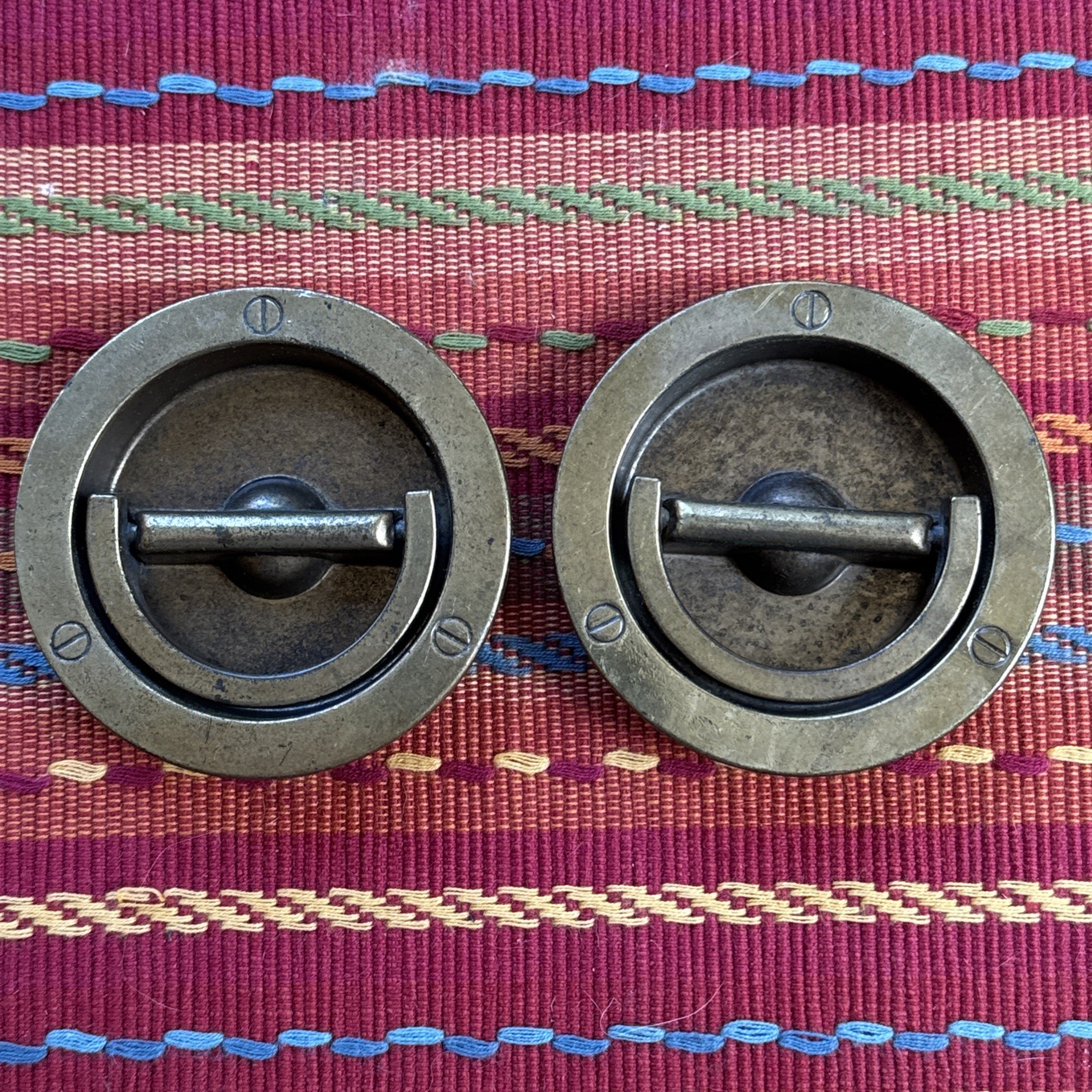 Bassett Nautical Dresser Drawer Pulls 2 Campaign Round Brass Recessed Vintage