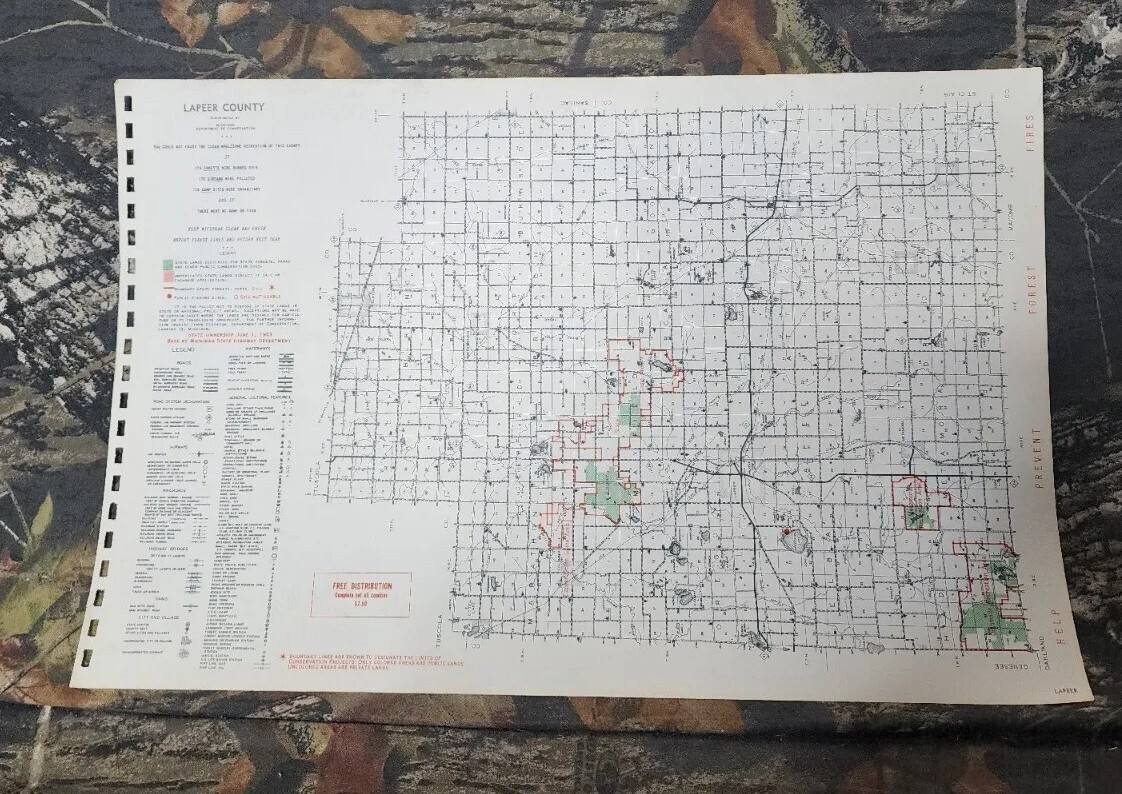 Vtg 1953 Lapeer County Michigan Dept Conservation Plat Maps 11″ X 17″