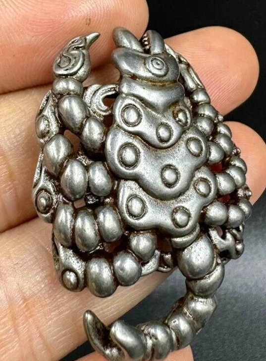 1.6″ Rare Old Tibet Meteorite Buddhism Scorpion Scripture Amulet Pendant