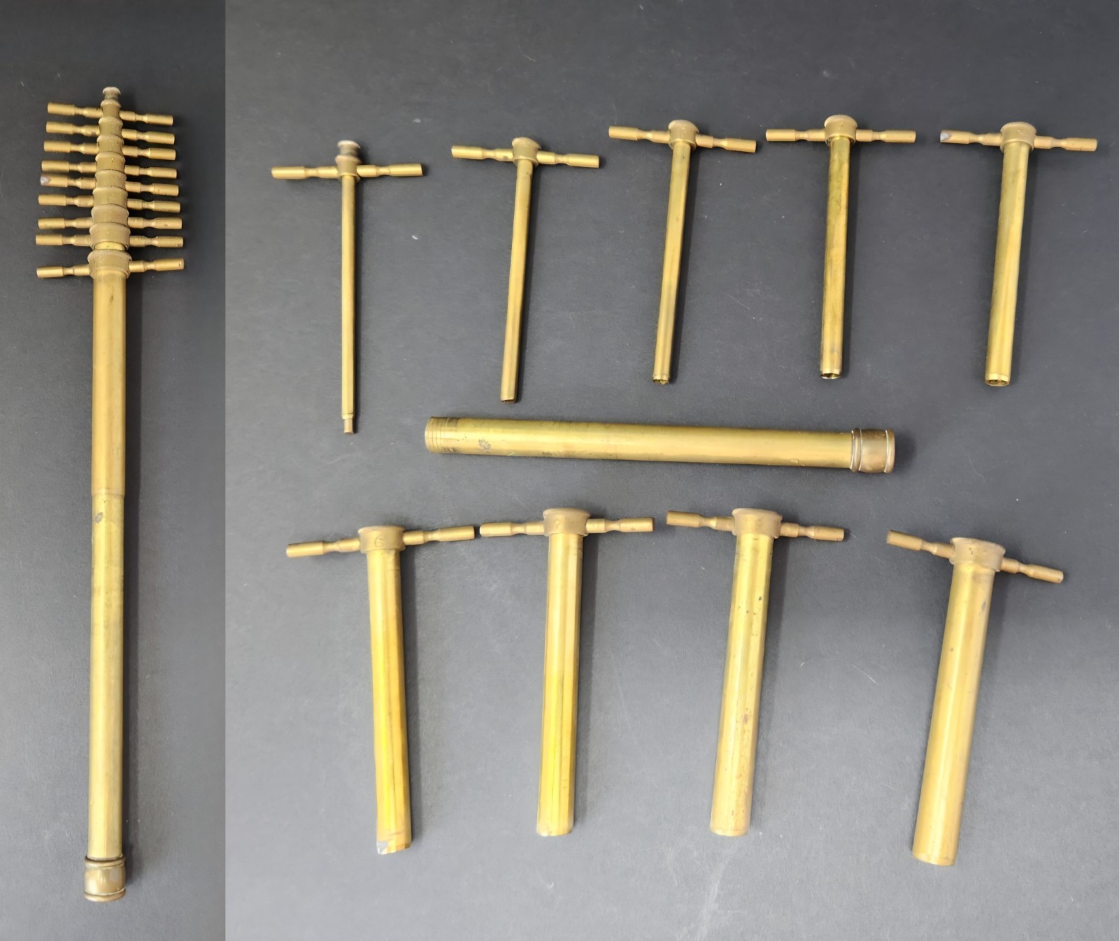 11 PCS Antique BOEKEL BRASS CORK BORER Victorian Apothecary Cork Maker
