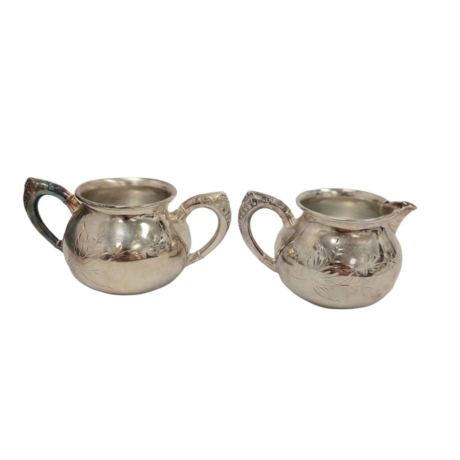 Antique Meridan Britannia Metal Co Quadruple Plate #1988 Creamer & Sugar Bowl