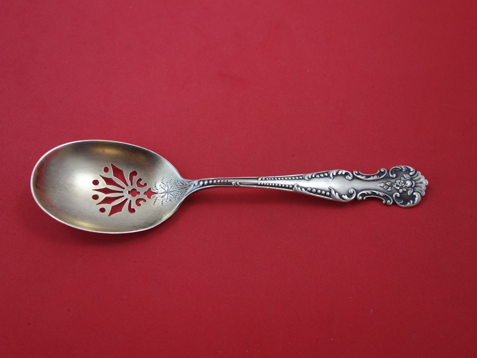 Old Rose by Fessenden Sterling Silver Ice Spoon Goldwashed 7 1/4″
