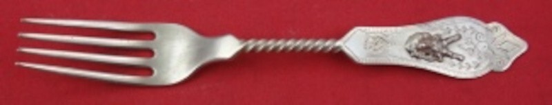 Saxon Stag by Duhme Coin Silver Dessert Fork BC Twisted with Pointed End 6 1/8″