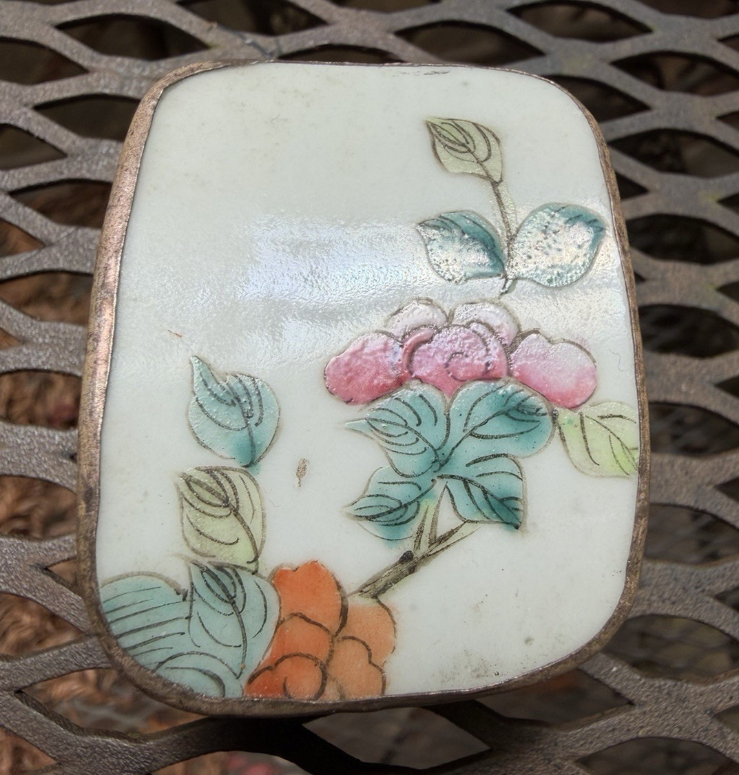 Antique Chinese Porcelain Shard Trinket Box 2” X 1..5”