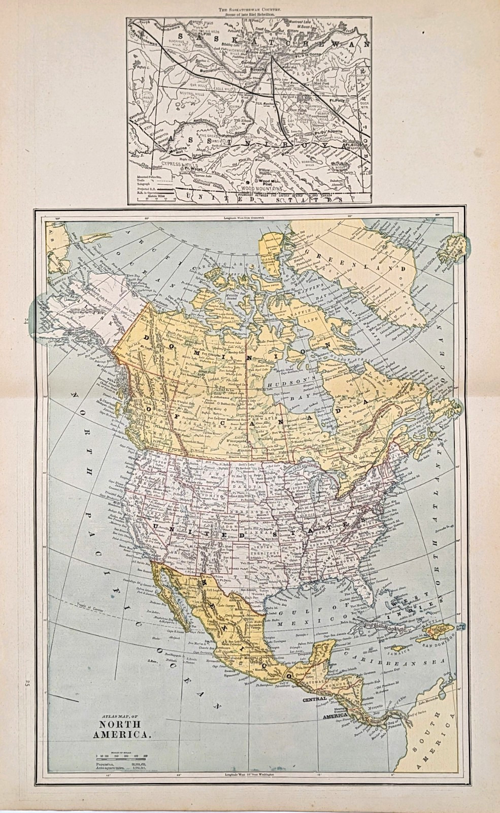 1889 NORTH AMERICA Map ORIGINAL United States – Canada – Mexico – West Indies