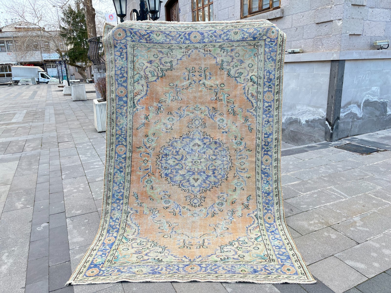 Vintage Turkish Oushak Rug 5.6×8.6 ft Medallion Area Rug Handmade Wool