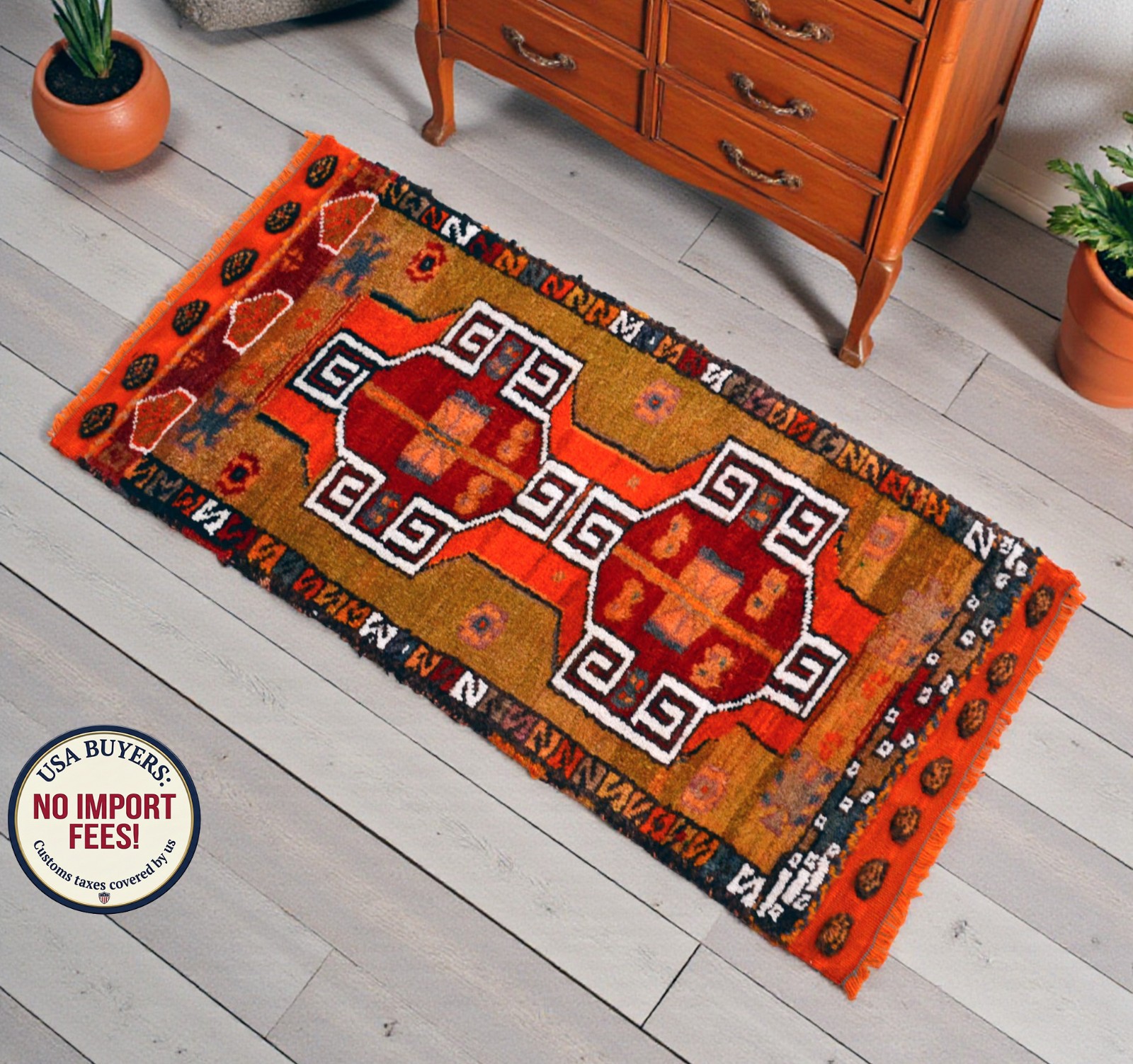 Vintage Turkish Rug Handmade Small Rug, Wool Doormat, Kitchen Rug, 2×3 ft approx