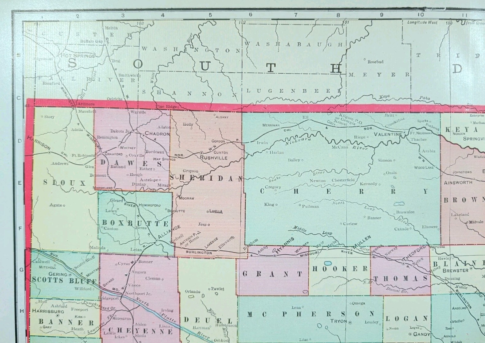 Vintage 1905 NEBRASKA Map 14″x22″ Old Antique Original NORTH PLATTE KIMBALL NE