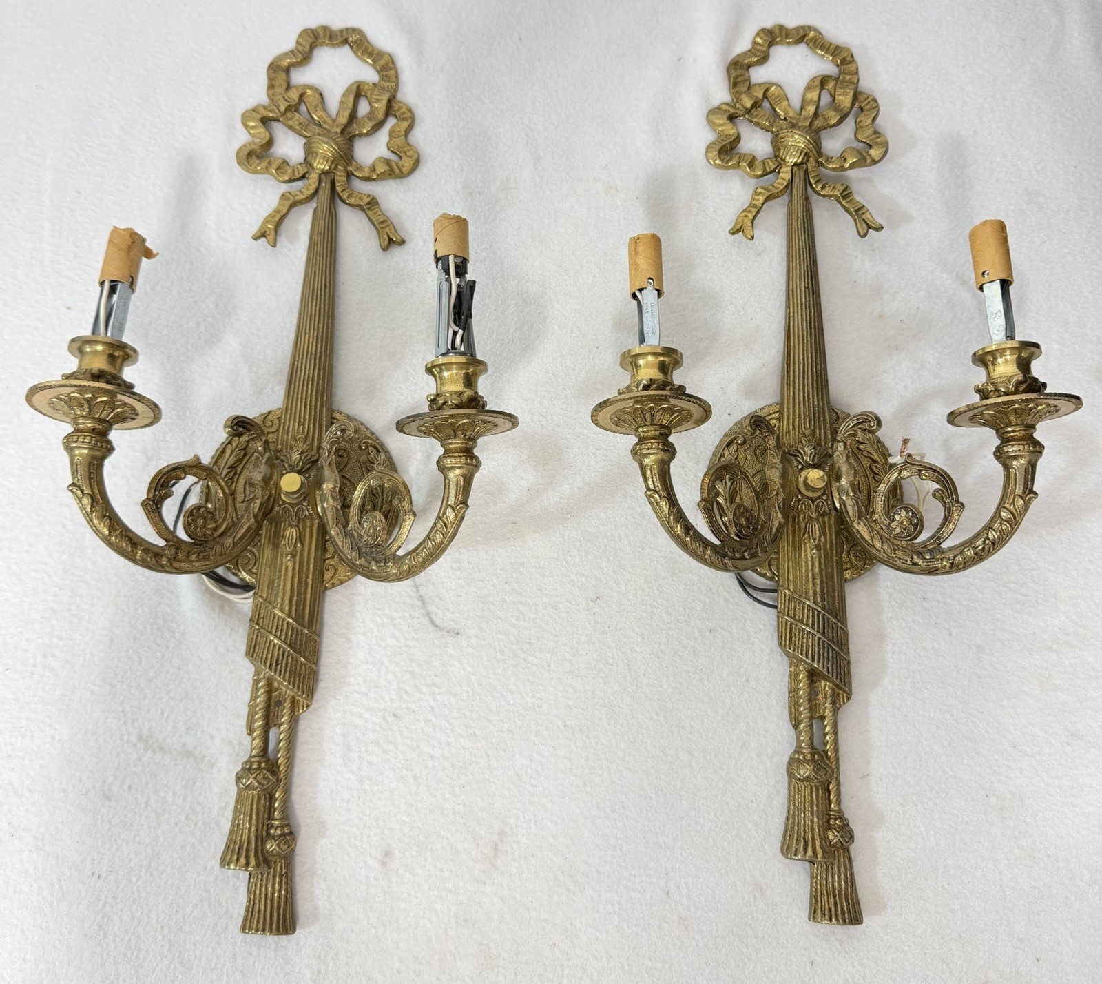 Vintage Brass Electric Wall Sconce Lamp Light Pair Bronze Tone Victorian Gothic