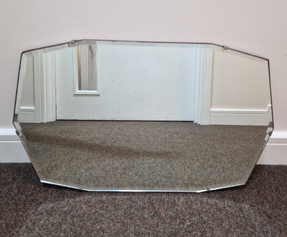 Vintage Mirror Frameless Art Deco Wall Hanging Octagonal Bevelled 53×33 cm