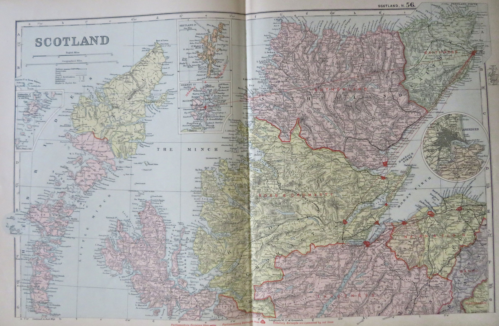 Scotland United Kingdom Edinburgh Glasgow Aberdeen 1895 Bacon three sheet map