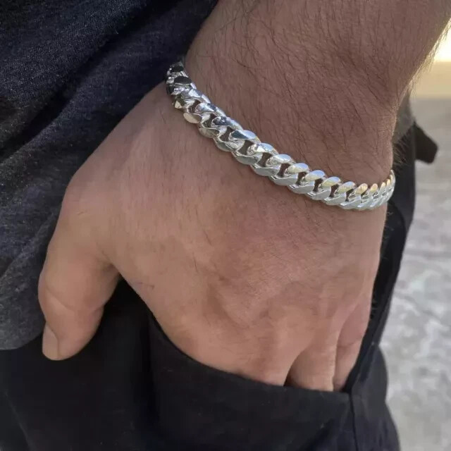 Solid 14k White Gold Over 8mm Link 7.5″ Men/ Women Bracelet Miami Cuban Link